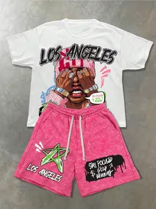 Men's Streetwear Los Angeles Graphic Print Tee & Shorts Set, Casual Summer, Breathable H-Type Fit, Youth Fashion Ensemble