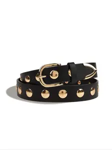 Vintage Punk Rivet Belt for Women, Studded Belt, Y2K Strap with Gold Buckle, Cowgirl Fashion Accessory for Jeans, Parties, Holidays