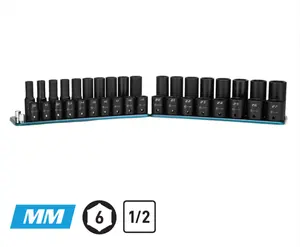 Capri 1/2″ Metric Master Impact Socket Set, 10 – 27 mm with Billet Aluminum Tray