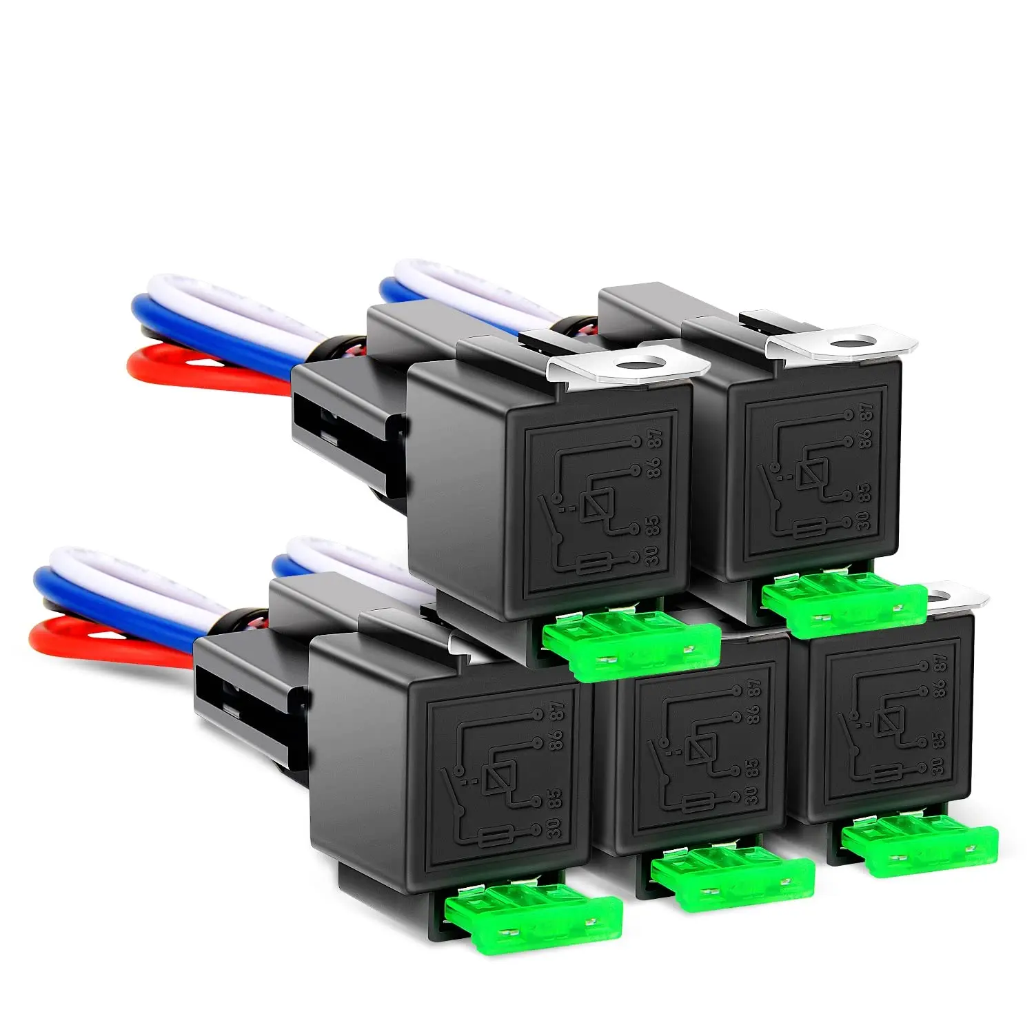 Nilight 50023R Heavy Duty 5-Pack 30A Blade SPST Relay Kit, 12V 4-Pin Interlock Mount Harness Socket Holder with Fuse, Automotive Tools for Cars Trucks, Simple Install