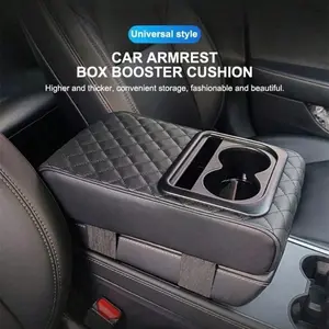 Car Armrest Cushion, Car Armrest Box, Automatic Console Armrest Pad with 2 Cup Holders, PU Leather Car Armrest Cover, Portable Car Armrest Protector