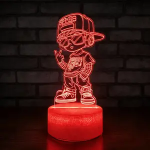 3 Cool Boys Crack Night Light 3D Illusion Lamp with Remote Control, 16 RGB Colors, 4 Flashing Modes,Dimmable, Kids Room Decoration for Holiday Birthday Christmas