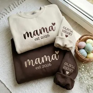 (Leave a note) Personalized Mama Embroidered Sweatshirt with Custom Name Sleeve, Kids Names on Sleeve, Mother’s Day Gift for Mom, Grandma Crewneck