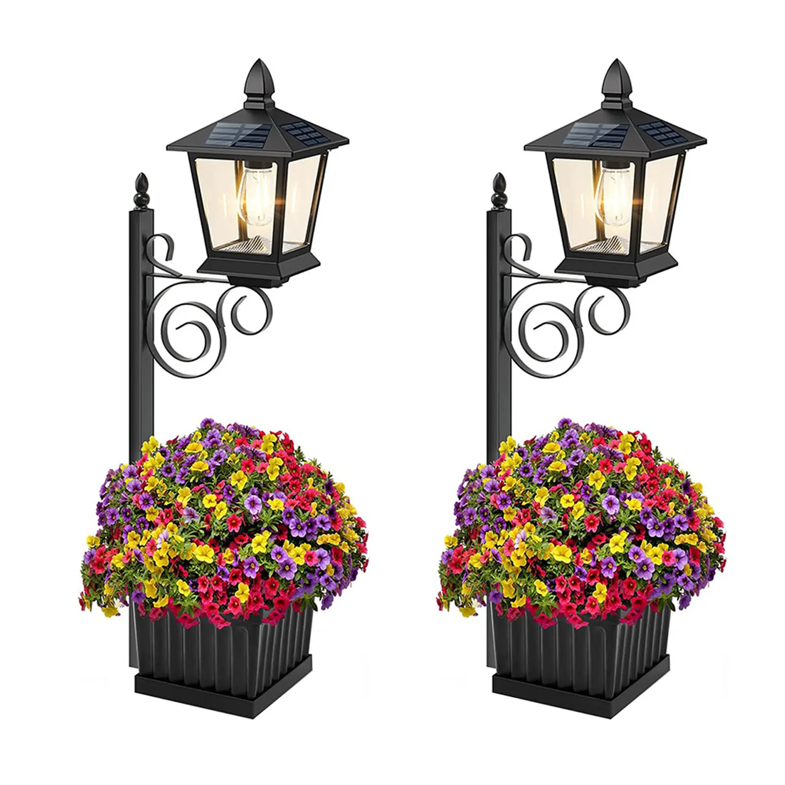 1/2 Pcs Solar Post Light With Planter, Room Decor For Wedding Decorations, Black Post Light, 2 In 1 Outdoor Solar Post Light For Porch Front Door Patio Roadside Decoration,home decor,home essentials,camping essentials，Home backyard decor, garden decor