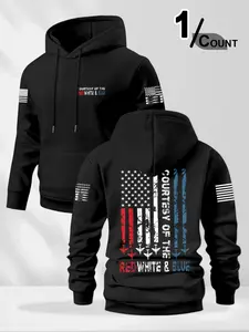 Men's Patriotic Hooded Sweatshirt, American Military Style, Vintage Streetwear, Casual Loose Fit, Long Sleeve, Fall & Winter