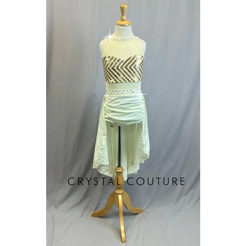Ivory Leotard with Separate Satin Lycra High Low Skirt