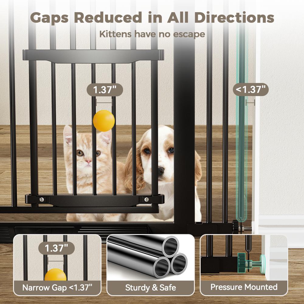 55.1" Extra Tall Pet Gate, 29.5-40.6" Extra Wide Cat Gate, With Adjustable Cat Door, Pressure Mounted Easy Walk Through Pet Gate with Door for Stairs, Doorways, Kitchen, Pet Gate, Black