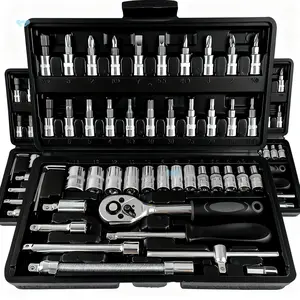 46pcs Socket Wrench Diy Repair Tool Kit, Car Repair Machinery Tools Set, Ratchet Screwdriver, Household Machinery Tools, Hardware Toolbox, Compatible with Auto Repairing & Household, Car Repair & Bicycle Repair, Christmas Gift for Husband
