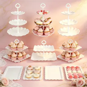 10pcs Dessert Table Display Set 3-Tier Wavy Cupcake Stands 2-Tier Fruit Stands 4 Cookie，Dessert Display Stands Set for Wedding Birthday Party Baby ShowerTea Party