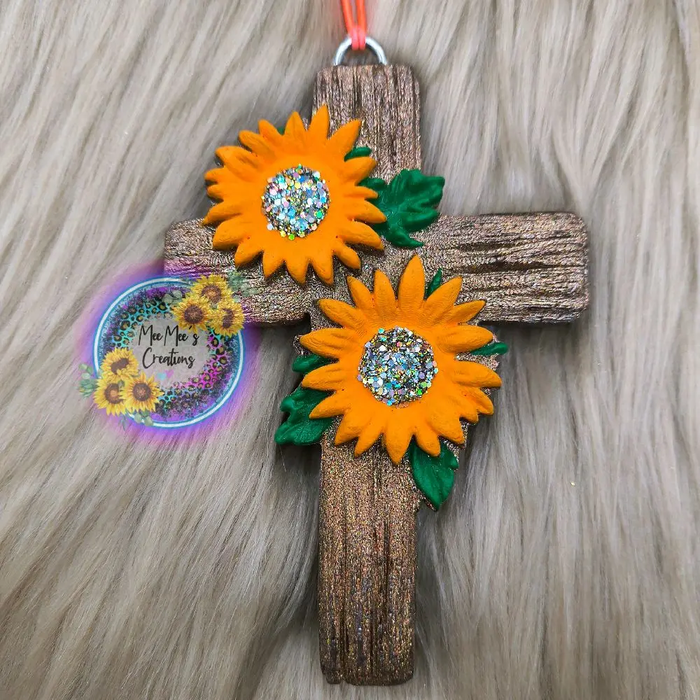 3D Sunflower Cross Car Freshie