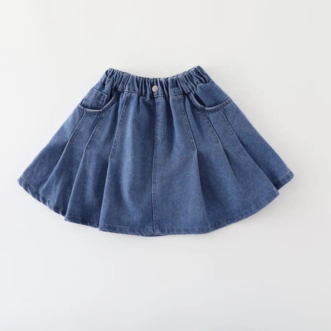 Girls' Cotton-Lyocell Soft Denim Skort with Built-in Safety Shorts, Elastic Waist, Pockets, 5-16Y, 3-Season Wear for Spring, Summer, Fall, All Seasons