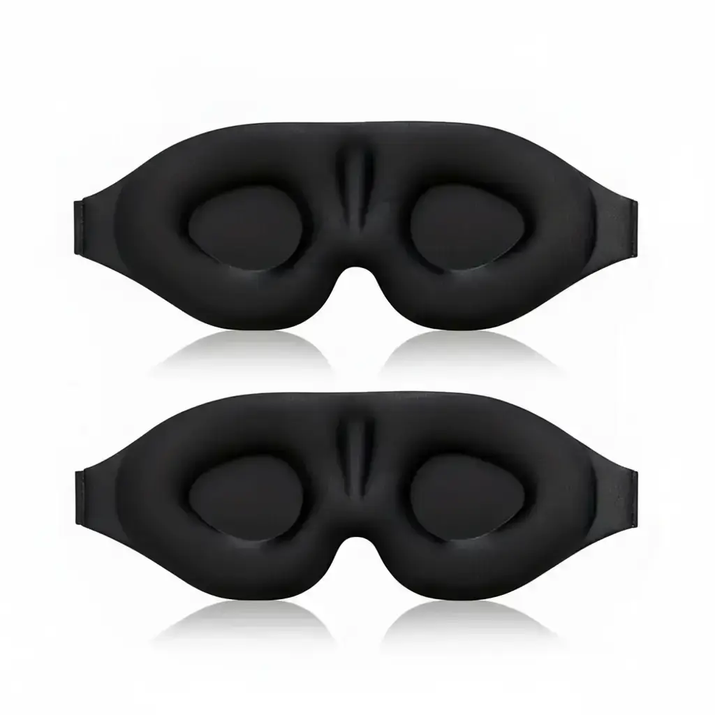 3D Sleep Eye Mask 2-Pack Bundle, Adjustable Breathable Black Mixed Fiber Masks for Travel, Airplane, Office, Home Use, Night Mask, Sleeping Mask