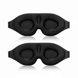 3D Sleep Eye Mask 2-Pack Bundle, Adjustable Breathable Black Mixed Fiber Masks for Travel, Airplane, Office, Home Use, Night Mask