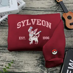 Pokémon Fairy Sylveon Embroidered Sweatshirt, Pink Fairy Sylveon Matching Emdroidery Sweatshirt, Custom Pokemon GO On Sleeve Sweater, Trendy Unisex Crewneck Sweater For Men And Women, Gifts For Bf Gf, Designer Clothing