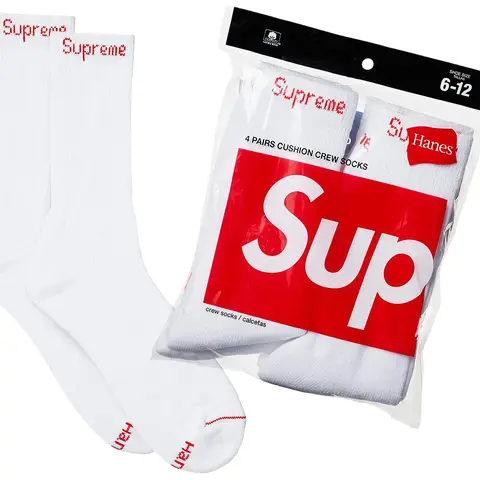 Supreme x Hanes Crew Socks (4 Pack) 'White', Menswear