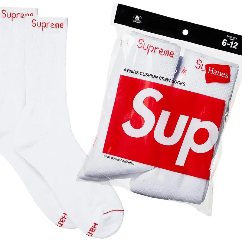 Supreme x Hanes Crew Socks (4 Pack) 'White', Menswear