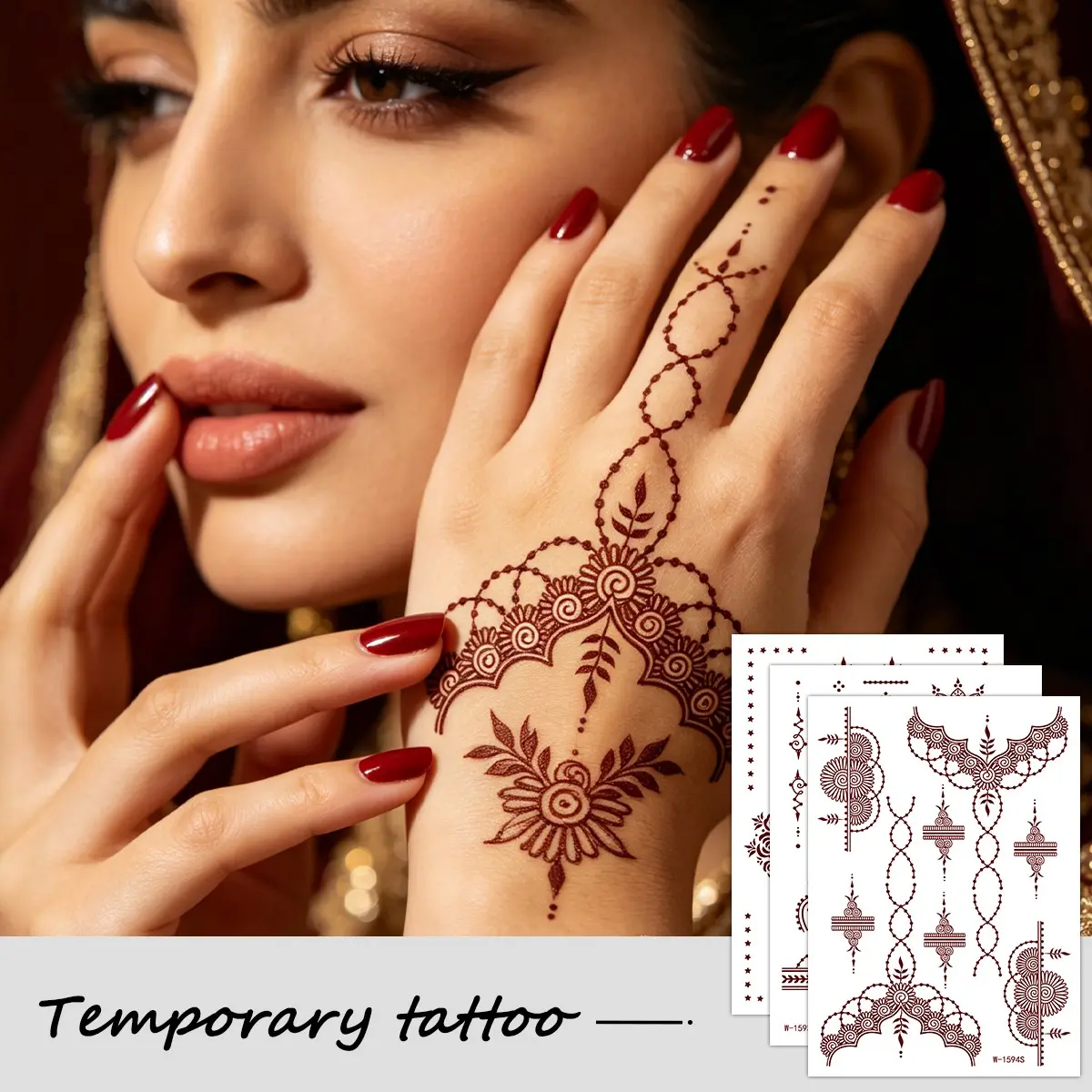 3 Temporary Tattoo Stickers, Henna Style, Waterproof, Bohemian Mandala & Moon Design, Women, Long-Lasting, Party Use, Temporary Fake Tattoos, Henna Designs