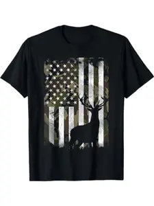 Men's Camouflage American Flag Deer Camouflage Hunting T-shirt-Patriotic camouflage design with deer and flag, all seasons, light and breathable short-sleeved T-shirt, suitable for, Black Friday, clean design, for couples, all-day comfort