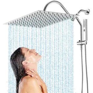 Rain Shower , 12*8 Inch Rectangle Shower  with Handheld  Combo, Rainfall Shower Heads with Extension Arm Wide,  Showerhead with Shower Slide Bar, Bathroom Accessories Polished Chrome