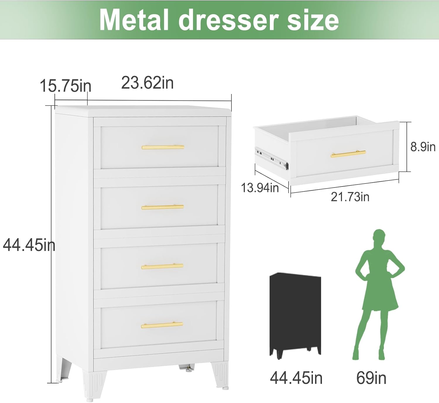 Metal Dresser Tall Narrow Dresser for Bedroom Chest, 53.46" H Drawer Chest, Closet Dressers & Chests of Drawers for Living Room, Hallway