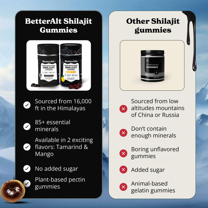 4 Packs of BetterAlt Pure Shilajit Resin Gummies | Tamarind & Mango Flavors | Helps Improve Stamina | Lab-Tested for Purity Healthcare Vitamin