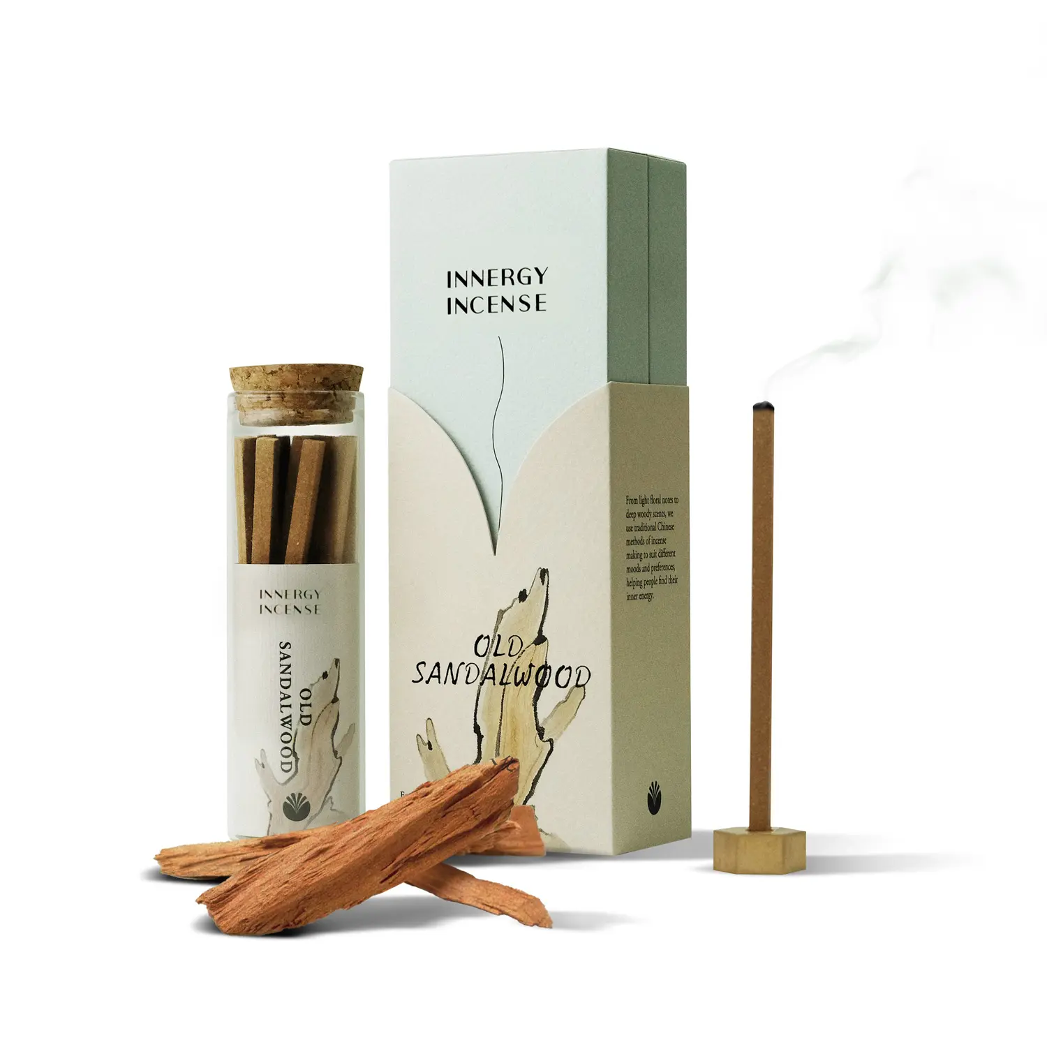 Meditate & Unwind - Innergy Old Sandalwood Incense Sticks, 100% Pure Natural Incense, 40 Min Burn