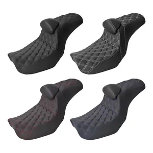 Two-Up Rider & Passenger Seat with Backrest for Harley Dyna 2006–2017 | Leather Lattice Stitch – Mactions