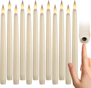 12 Pack, 11" Ivory Flameless LED Taper Flickering Candles Lights, Bottom On/Off Button (no Remote), Battery Operated Electric Long Tall Candlesticks for Christmas Candelabra Wedding Window