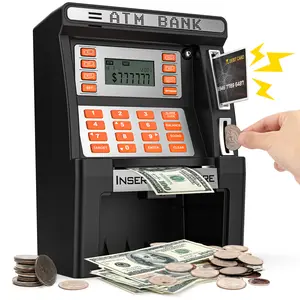 Aiencsai ATM Piggy Bank for Kids with Debit Card Coin Recognition & Bill Feeder 4-Digit PIN Balance Calculator Digital Safe for Boys Girls Home Office Decor