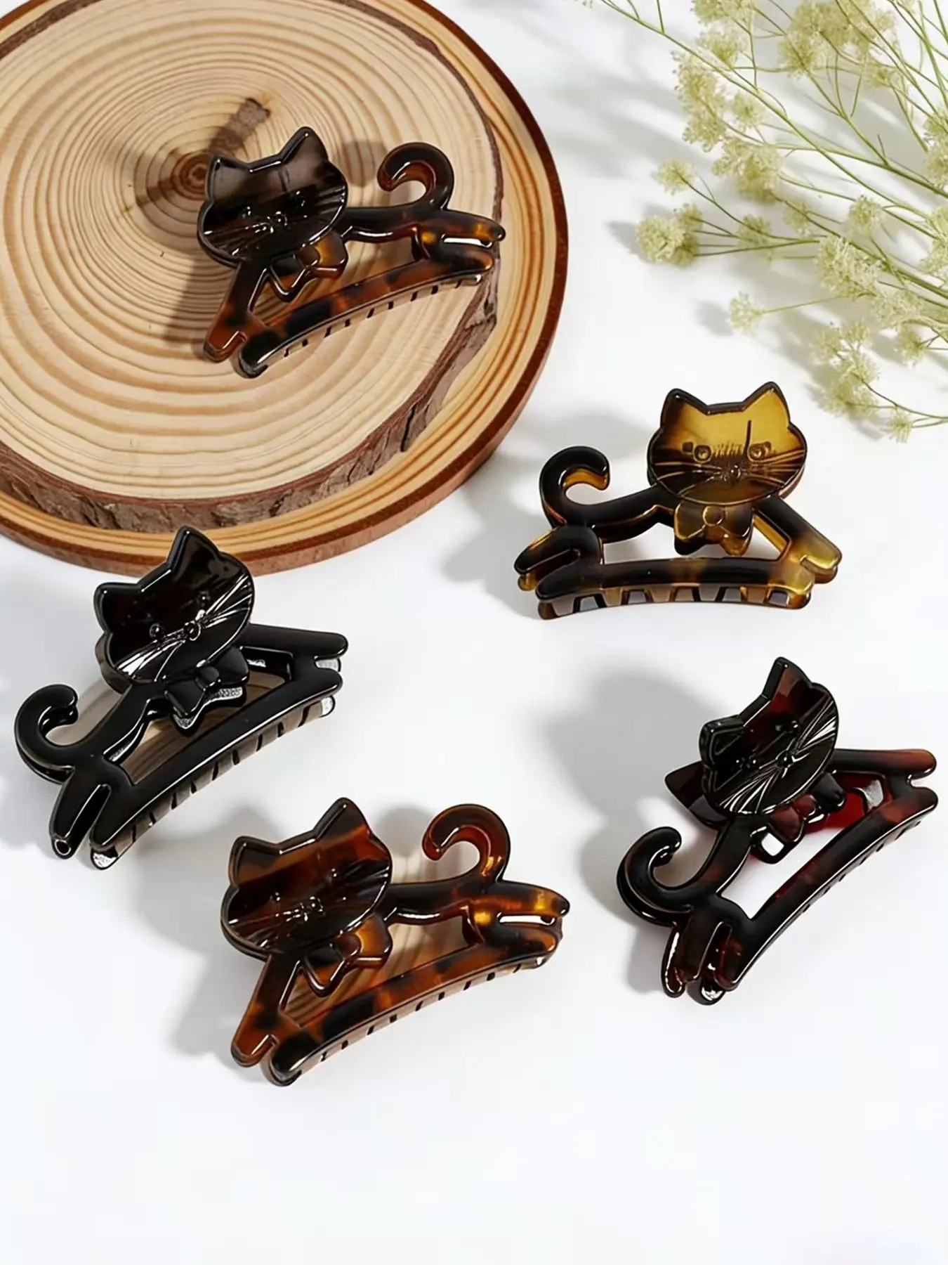 5pcs Retro Hollow Cat Claw Hair Clip Set, Gradient Shark Clips, Medium Half-Up Hair Claw Accessories for Women, Claw Clip Pack