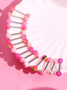 15-Piece Y2K Hip-Hop Punk Piercing Jewelry Set for Women Cute Cool Sweet in Blue Green Pink Multicolor with Tongue Studs Unique Stylish Fashion Accessory