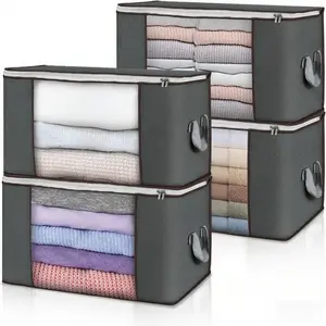 4-Piece Foldable Storage Bags with Reinforced Handles, Textile Fabric Organizer for Blankets and Clothes, Closet Space Saver, Space Saving Bags, Storage Carrying Bag