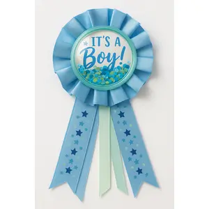 "It's a Boy" Confetti Shaker Award Ribbon - Blue Baby Shower Accessory