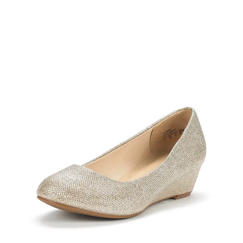 Dream Pairs Women's Stylish Wedge Pumps, Classic Round Toe Low Heel Shoes for Work & Casual Wear, Comfortable Custom Fit Insole