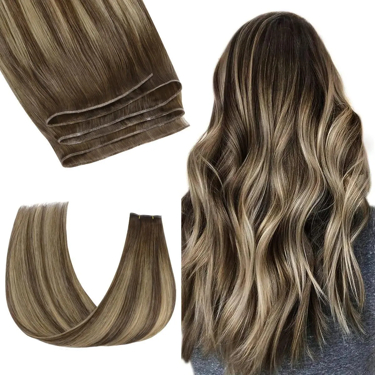 GOO GOO 14-24 Inch Genius Weft Hair Extensions Human Hair, Straight Sew In Remy Human Hair with Natural Hair Look for Women summer hairstyles #summerwins #SummerFinds
