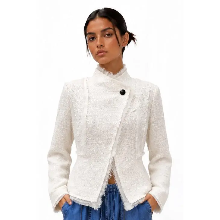 Raw Edge Textured Peplum Jacket