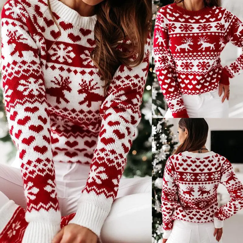 NewChristmas Elk Long Sleeve Knitted Sweater Can be used with raincoat