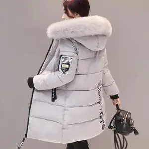 Winter Coat Women's Jacket Fur Neckline Long Basic Coats Thick Jackets Cotton Padded Outerwear Parkas Female Clothes