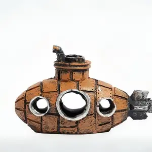 Creative Hole Submarine Fish Tank Decorations, Underwater Wreckage Ornaments, Ideal Cave Landscape for Fishes and Shrimp