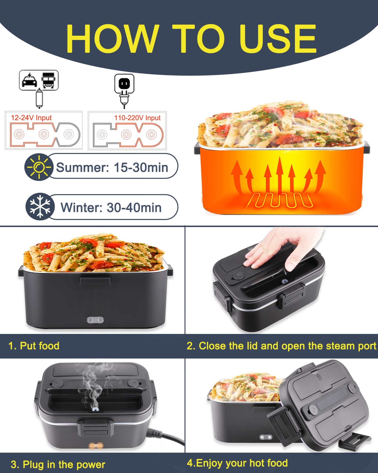 Mother's Day Gifts Electric Lunch Box Heater, 1.5L (Single Serve) / 1.8L (Family Size) with Insulated Bag ,12V/24V/110V (Car/Home), Self-Heating for Work, Travel, Includes Spoon & Fork for On-the-Go Convenience