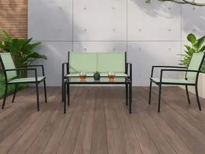 Ibiza 4-Piece Outdoor Set Modern Patio Furniture with Frosted Glass Table & Comfortable Sling Seating