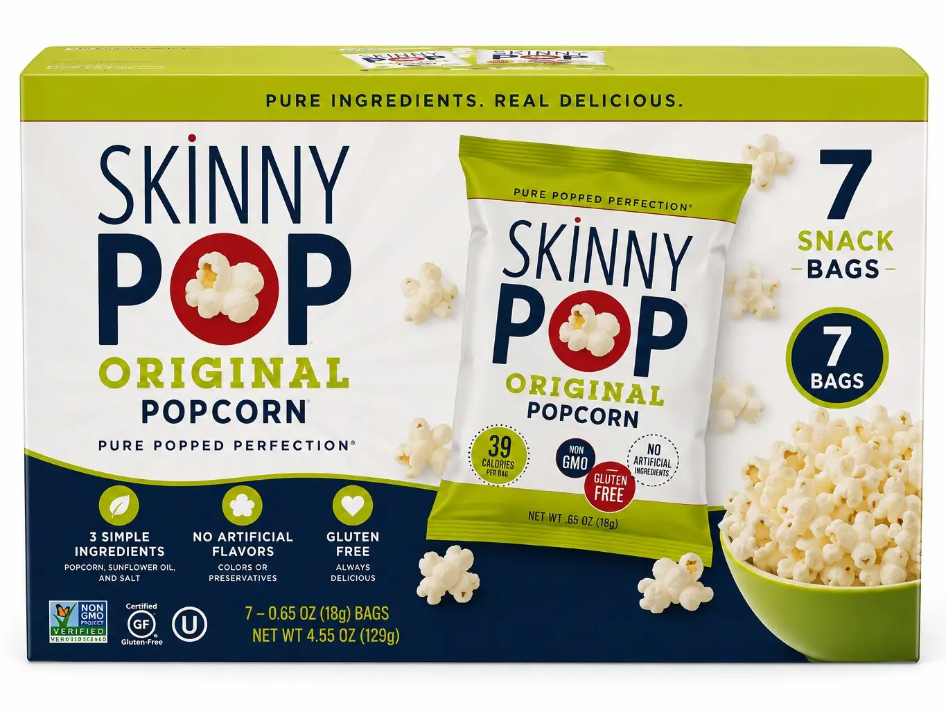 Light & Crispy Air-Popped Popcorn Snack Bags, Original Flavor, 0.65 oz, 7 Count