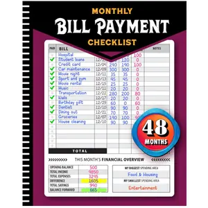 Monthly Bill Payment Checklist: Bill Tracker Notebook, The 4-Year Guide for Families & Money Managers, 960 Billing Records Included! Paperback – Large Print.