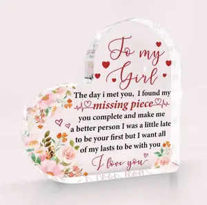 To My Girl Gifts for Girlfriend, Birthday Anniversary Cute Presents for Women GF, I love you Romantic Gift Paperweights 3.9" x 3.9" Acrylic Heart Plaque, Christmas Gift for Her
