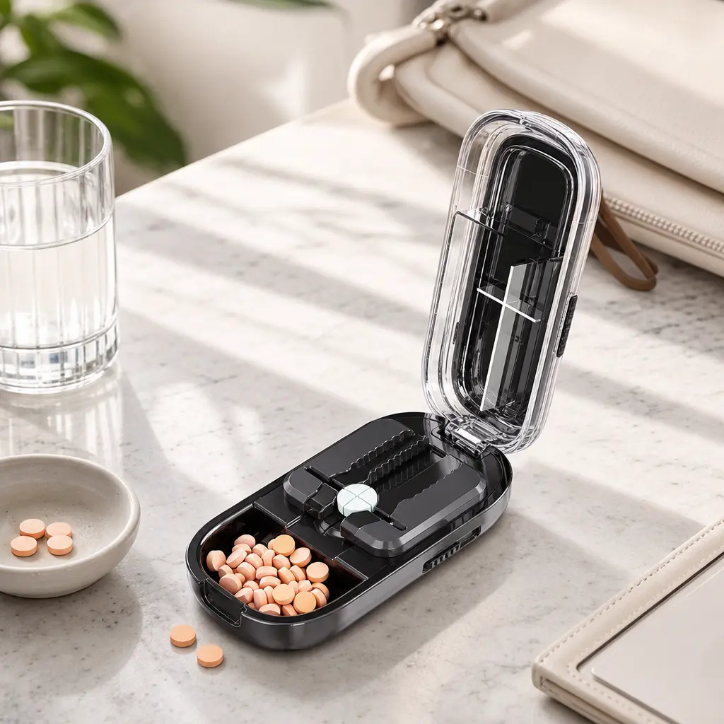 1-Piece Multifunctional Pill Splitter - Mini Pocket Storage Box, Pocket Size Storage Box, Transparent Detachable Frame, Adjustable Clamp, Portable for Home and Travel Tablet Cutting, Mini Pocket Storage Boxes