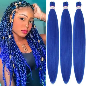 Blue Braiding Hair Pre Stretched, 28 Inch Long Braid Hair Extensions for Women, Box Braids Hair Yaki Texture, Professional Synthetic, Softness, Knotless Easy to Install