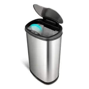 13 Gallon Stainless Steel Automatic Trash Can – Motion Sensor Kitchen Garbage Bin with Soft Close Lid, Silver