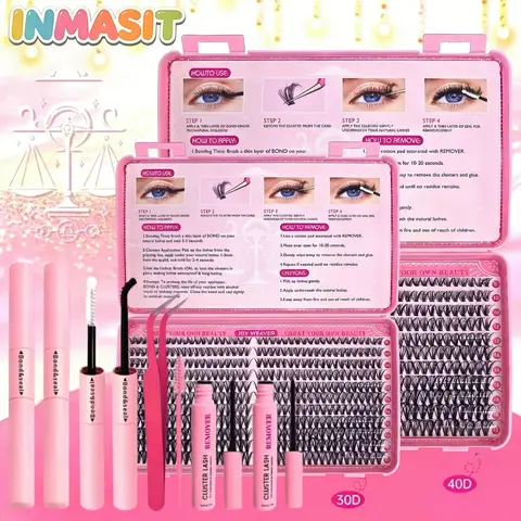 INMASIT DIY Lash Cluster Kit Voluminous D Curl Soft, Natural Eyelash Extensions 440pcs, Waterproof Long-Lasting Individual Lashes for At-Home Cosmetic Makeup, Easy Application Complete Set