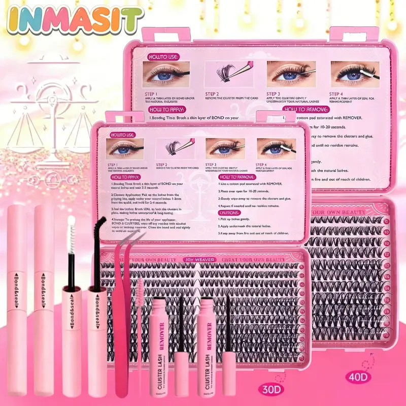 INMASIT DIY Lash Cluster Kit Voluminous D Curl Soft, Natural Eyelash Extensions 440pcs, Waterproof Long-Lasting Individual Lashes for At-Home Cosmetic Makeup, Easy Application Complete Set