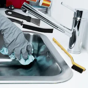Home Kitchen Cleaning Set, 5-Piece Multi-Functional Stove Top Brush, Pot Bottom Scrubber, Range Hood Tool, Essential Kitchen Accessories